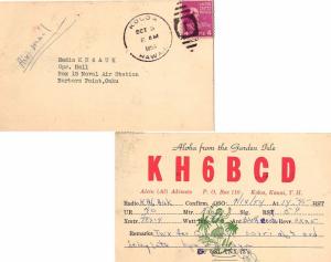 United States Hawaii Kohala 1954 numeral duplex  1900-1959  QSL KH6BCD Card  ...