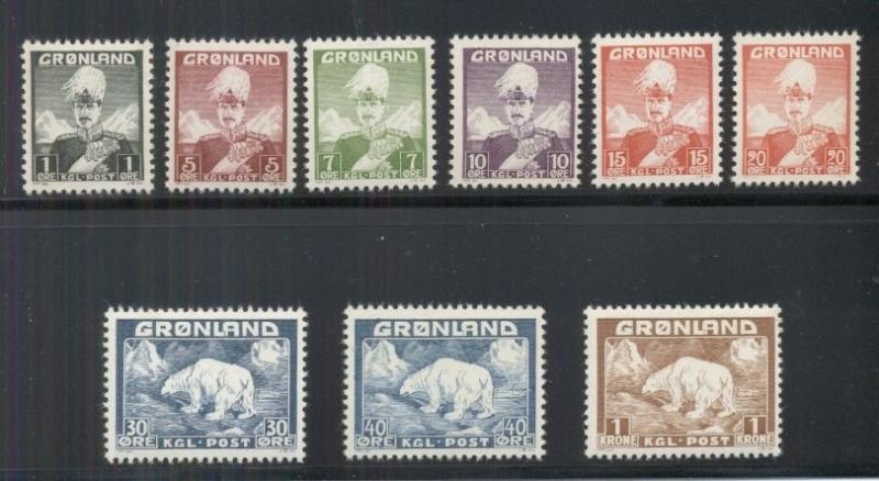 GREENLAND #1-9 (1-9) Complete First Issue, og, NH, VF, Scott $90.00