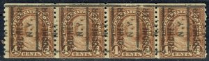 1923 4c M WASH. with city coil precancel strip of 4 (601-162) from ROCHESTER NY