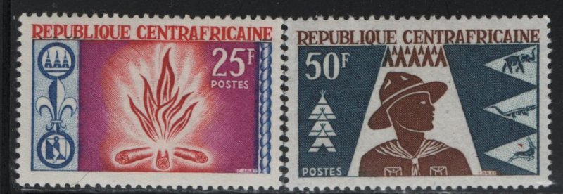 CENTRAL AFRICAN REPUBLIC, 56-57, MNH, 1965, BOY SCOUTS, TENTS & ANIMALS