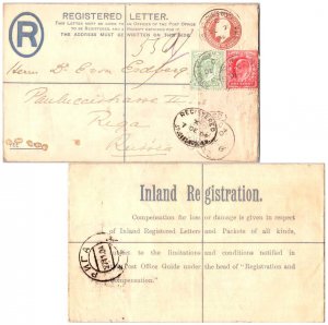 Great Britain 1/2d and 1d KEVII on 2d KEVII Registration Envelope 1904 St. Jo...