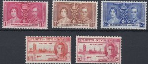 ST KITTS NEVIS    1937 - 46   CORONATION  & VICTORY SET  MH