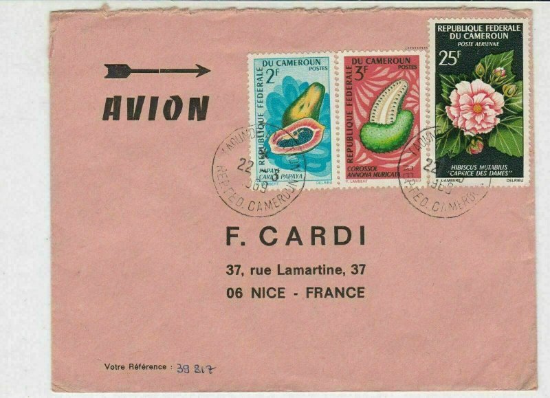 Rep Du Cameroun 1969 Airmail Yaounde Cancels Fruits+Flower Stamps Cover Rf 30738 