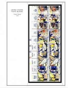 COLOR PRINTED US PLATE BLOCKS 1970-1975 STAMP ALBUM PAGES (68 illustrated pages)