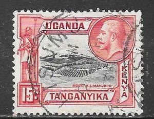 Kenya Uganda Tanganyika 49: 15c George V and Mount Kilimanjaro, used, F-VF