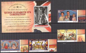 Ascension 2013 60 Years of Coronation Queen Elizabeth II Set of 4 + S/S MNH