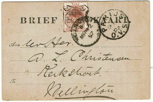 Orange Free State 1897 Parys (Parijs) cancel on 1/2d provisional postal card