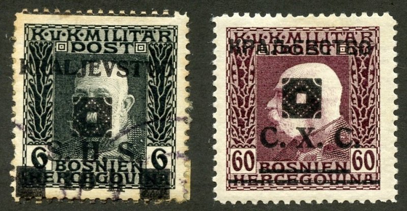 Yugoslavia Scott 1L27,1L35 1919 Bosnia & Herzegovia O/P's - SCV $0.80