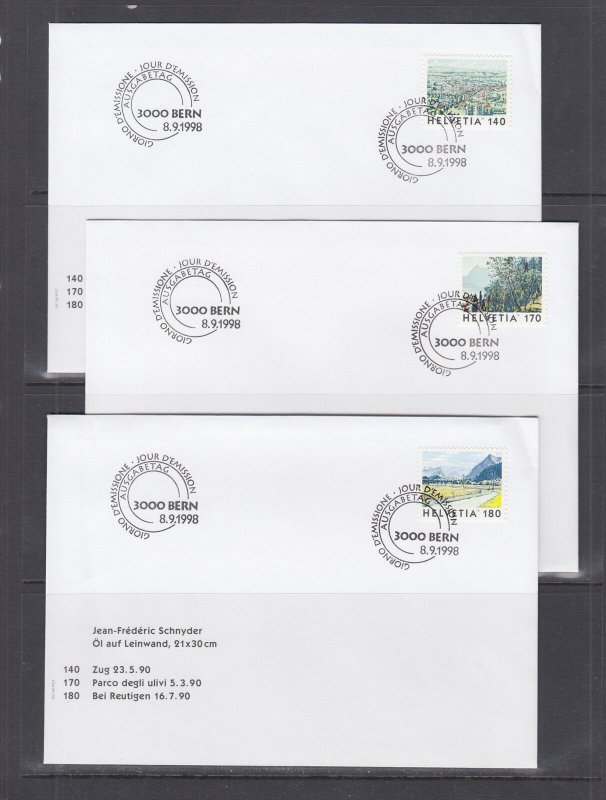 Switzerland Mi 1637/1671, 1998 issues, 8 complete sets in singles on 20 FDCs, VF