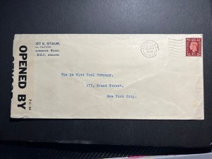 1940 Censored England Cover London to Grand Street New York City NY USA