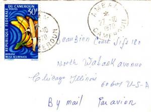 Cameroun 30F Bananas 1970 Ambam, Cameroun Airmail to Chicago.