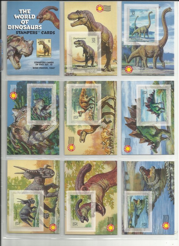 3136a-3136o  Fifteen 32c World of Dinosaurs Stampers Cards MNH