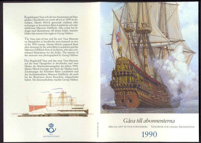 SWEDEN 1990 WASA NAUTICAL MUSEUM Christmas Greetings Folder Sc 1829-1830 VFU