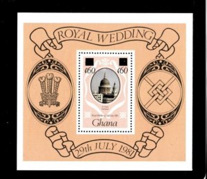 Ghana 1984 - Royal Wedding OVPT - Souvenir Stamp Sheet - Scott #880 - MNH