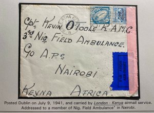 1941 Dublin Ireland Censored War Time Airmail Cover to Nairobi Kenya