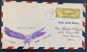 1933 Chicago IL USA Airmail Cover To New Haven CT USA Air Fleet