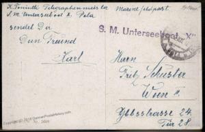 Austria WWI U-10 UX Submarine Unterseeboot U-Boot Feldpost KuK Pola 48320