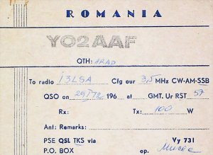 ROMANIA ARAD Amateur Radio QSL Card 15731-