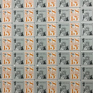 C63 Airmail Statue of Liberty  Untagged Mint  15 c Sheet of 50  FV $7.50  1961
