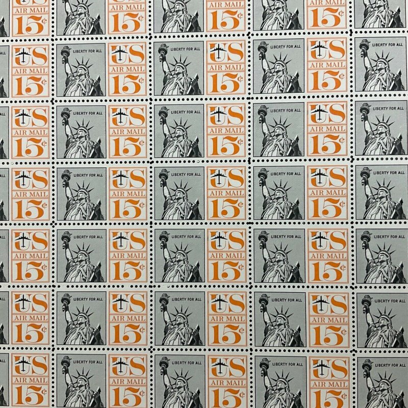 C63 Airmail Statue of Liberty  Untagged Mint  15 c Sheet of 50  FV $7.50  1961