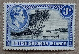 Solomon Islands 1939 KGVI 3p, unused. See note. Scott 72, CV $0.60. SG 65