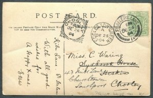 GREAT BRITAIN SQUARED CIRCLE CANCEL CHORLEY ON POSTCARD