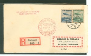 Germany C57-C58 May 1936 this registered cachet cover was carried aboard the Hindenburg airship (LZ129) on its first trip to Nor