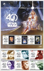 Portugal 2017 Star Wars 40 ann set of 6 stamps and block MNH