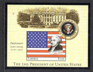 LIBERIA 2000 2ND PRESIDENT OF THE U.S JOHN ADAMS MINT VF NH O.G S/S (28LI)
