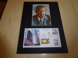 Dag Hammarskjold UN Art Postcard and USA FDC mount matte size A4