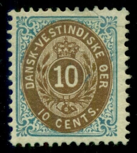 DANISH WEST INDIES #20a (18v) 10¢ bicolor, p.13 INVERTED FRAME RARE Facit $1,325