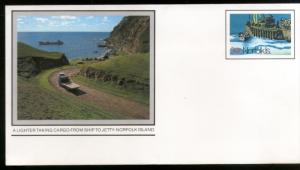 Norfolk Island A Lighter Taking cargo ship to jetty Postal Stationery Envelop...