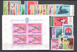 1964 San Marino Full Year, New Stamps, 28 Values + 1 Sheet (Modern Aircraft) - M