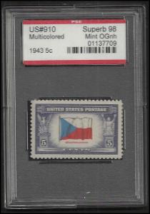 # 910 MINT NEVER HINGED CZECHOSLOVAKIA P.S.E. GRADE 98 CE...