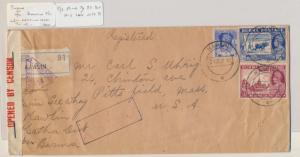 BURMA (KAWLIN) 1941 DUAL CENSOR REG. COVER TO USA, 3a18p RATE (SEE BELOW)