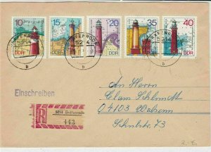 German DDR Grafenroda Cancels Regd Mixed LightHouses Stamps Cover Ref 30146