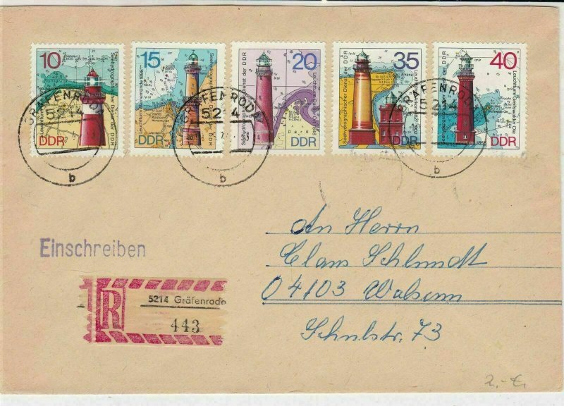 German DDR Grafenroda Cancels Regd Mixed LightHouses Stamps Cover Ref 30146