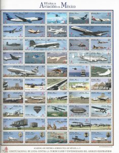 RJ) 2015 MEXICO, TB SEALS, 100 YEARS OF AVIATION IN MEXICO, FULL SHEET