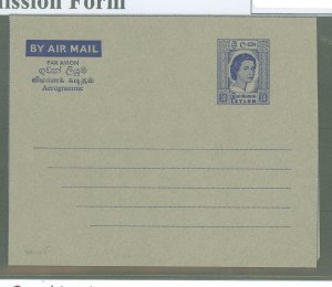 Ceylon  1963 Postal Stationery, 30c violet blue on gray