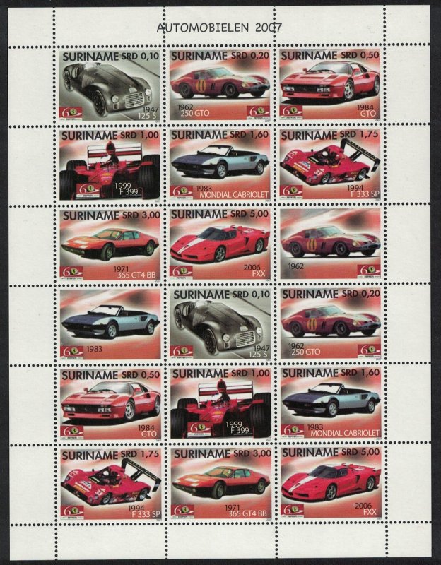 Suriname Ferrari Motor Cars Sheetlet of 2 sets SG#2254-2261