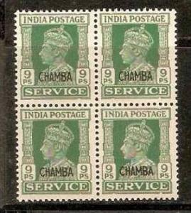 India Convention States -  CHAMBA 1941-46 9pies KG VI SERVICE SG - O75 / Sc O...