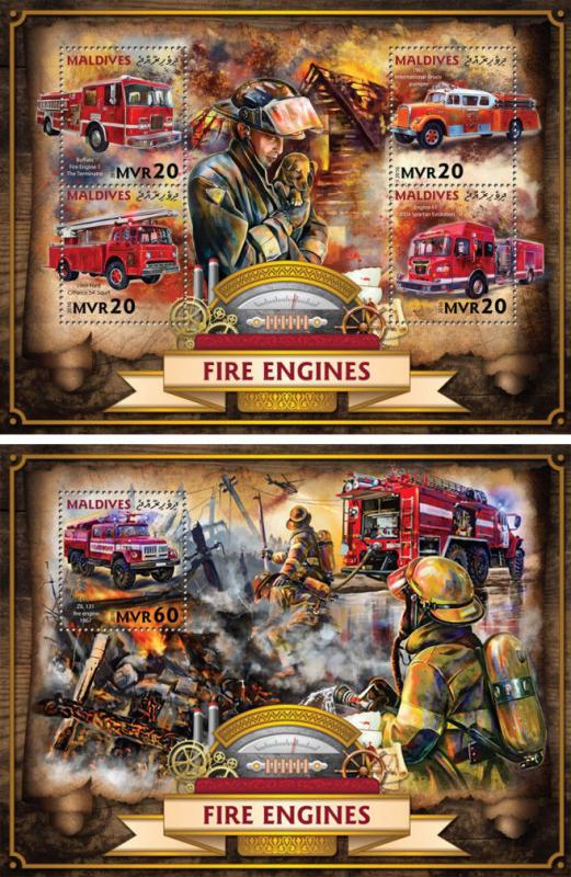 Maldives Fire Engines Firefighters Transport MNH stamp set