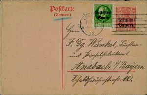 E0064 Germany Postal Stationery Bavaria postal card Leipzig to Ansbach 1919