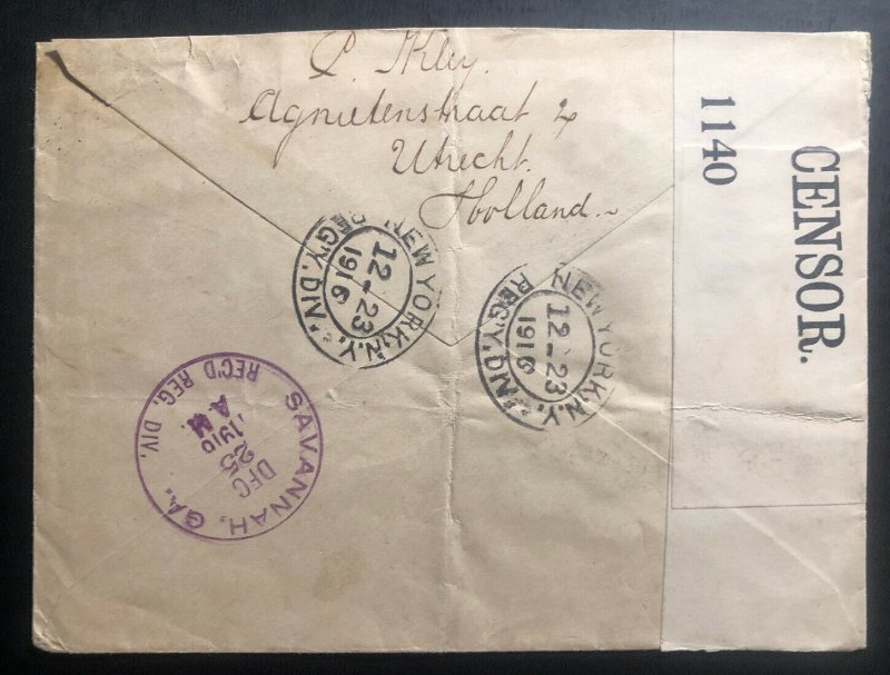 1916 Zwolle Netherlands WW1 Censored Cover To Savannah GA USA