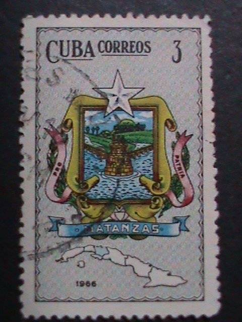 ​CUBA-1966 VERY OLD CUBA STAMPS-GNATIONAL COATS OF ARMS, MAP OF CUBA  USED-VF