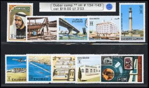 Dubai Stamps # 134-43 MNH XF Scott Value $35.00