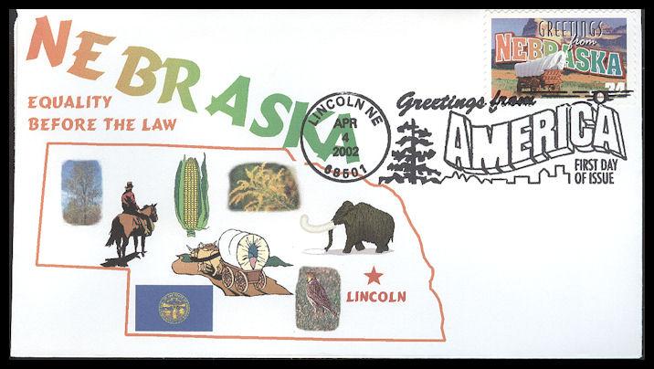 #3587 Greetings From Nebraska Homespun FDC