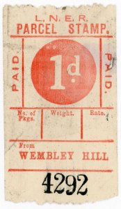 (I.B) London & North Eastern Railway : Parcel Stamp 1d (Wembley Hill)