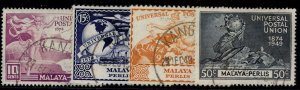 MALAYSIA - Perlis GVI SG3-6, 1949 ANNIVERSARY of UPU set, VFU. Cat £21. CDS