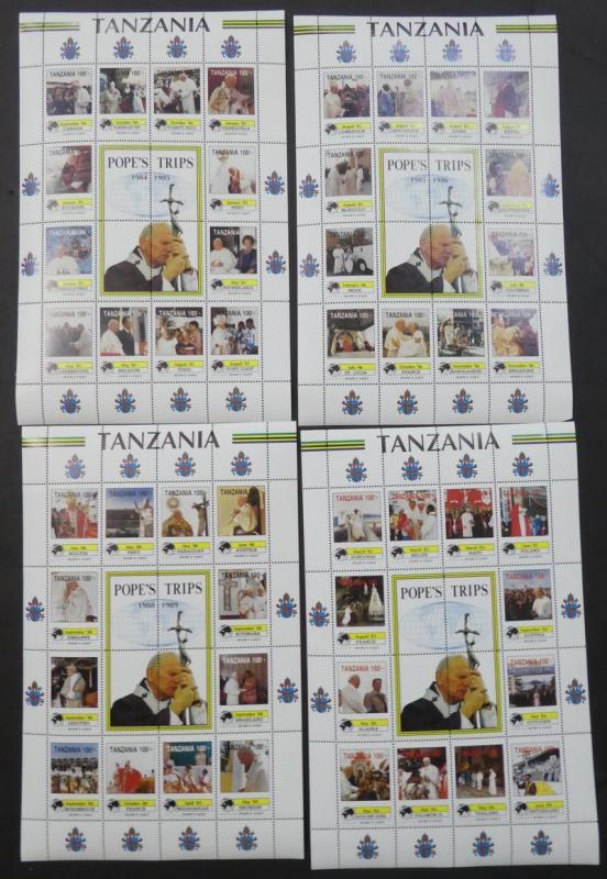 EDW1949SELL : TANZANIA 1990 Sc #825-34 Pope John Paul Cplt set of 10 Sheetlets